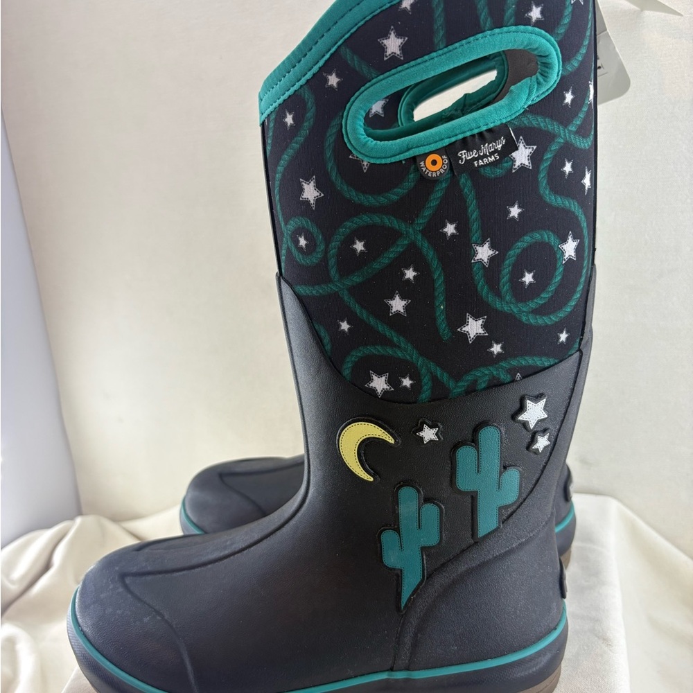 Bogs womens Rancg / Farm Boot Black & Teal Cactus size 7 NEW